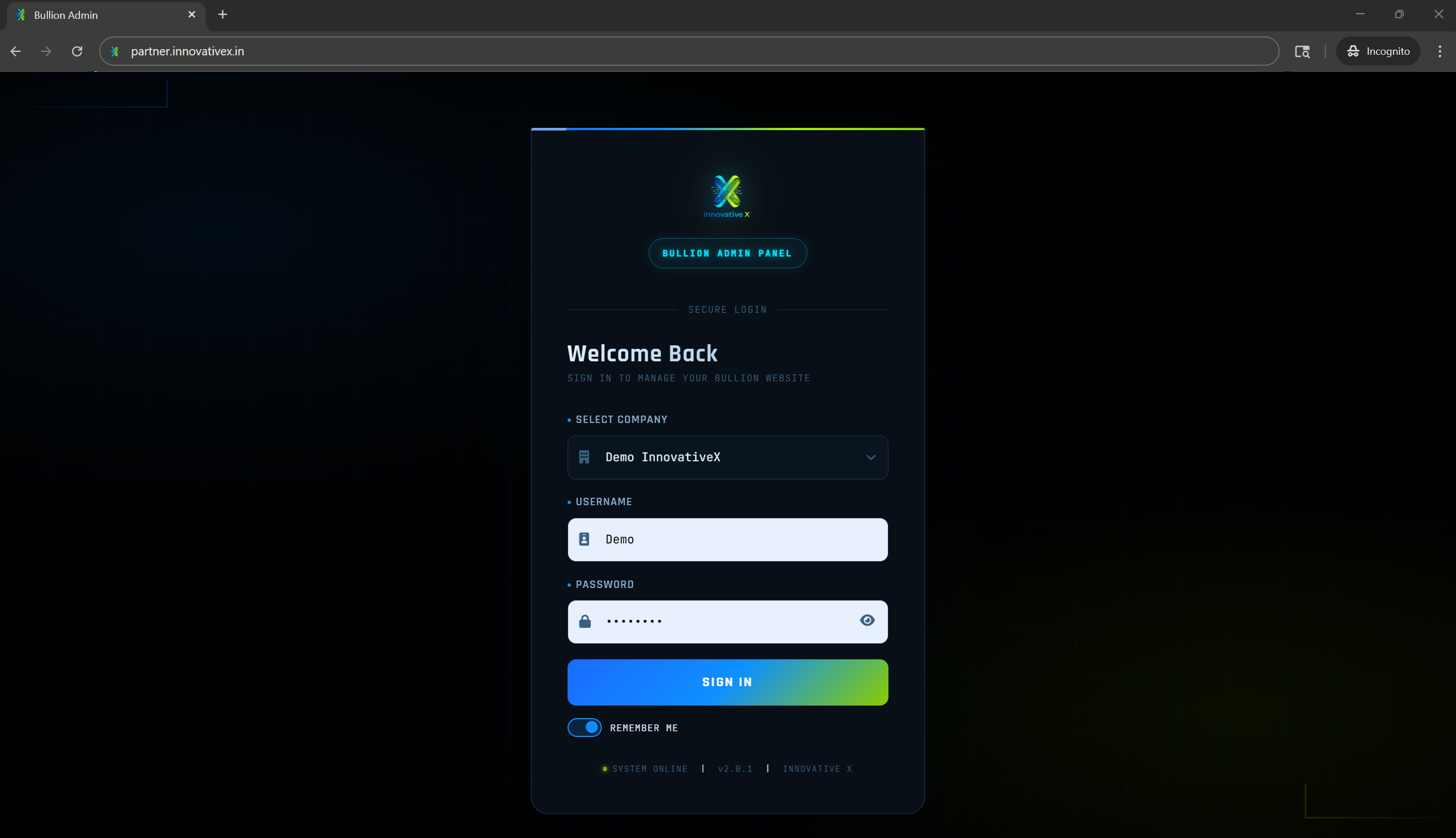 Admin Login Page