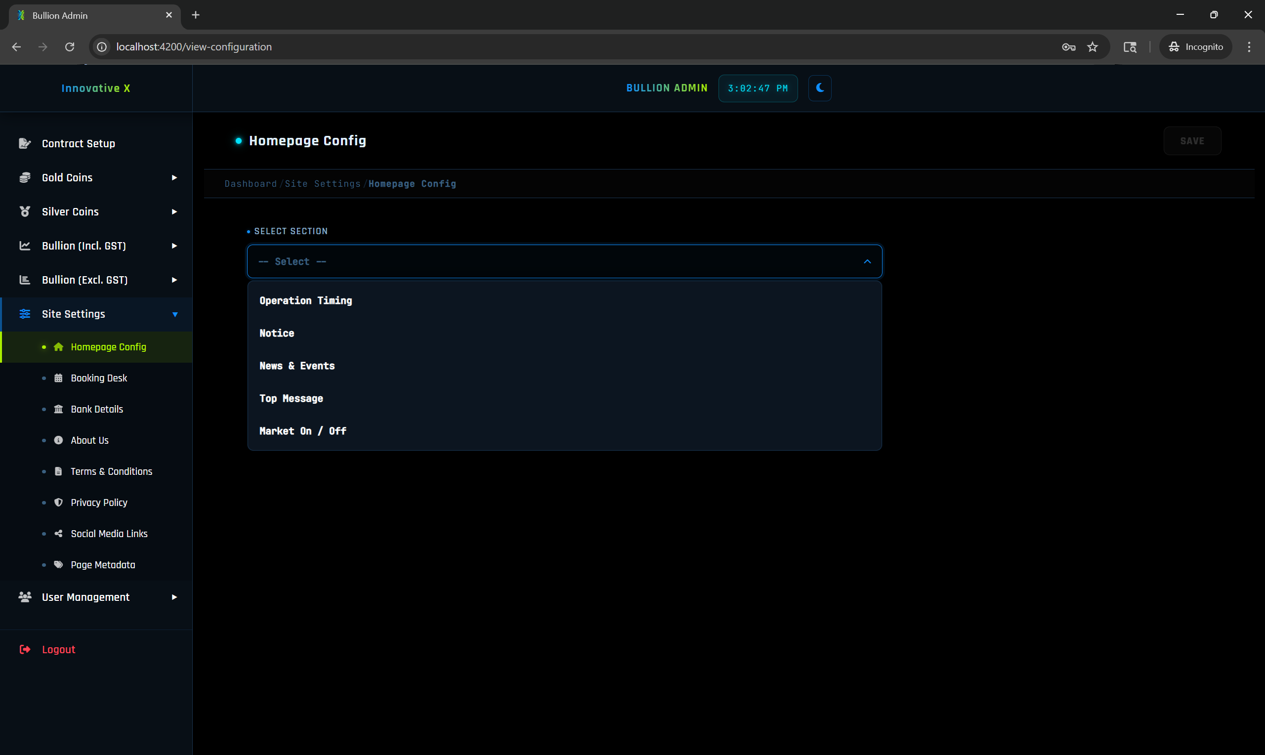 Site Setting Navigation
