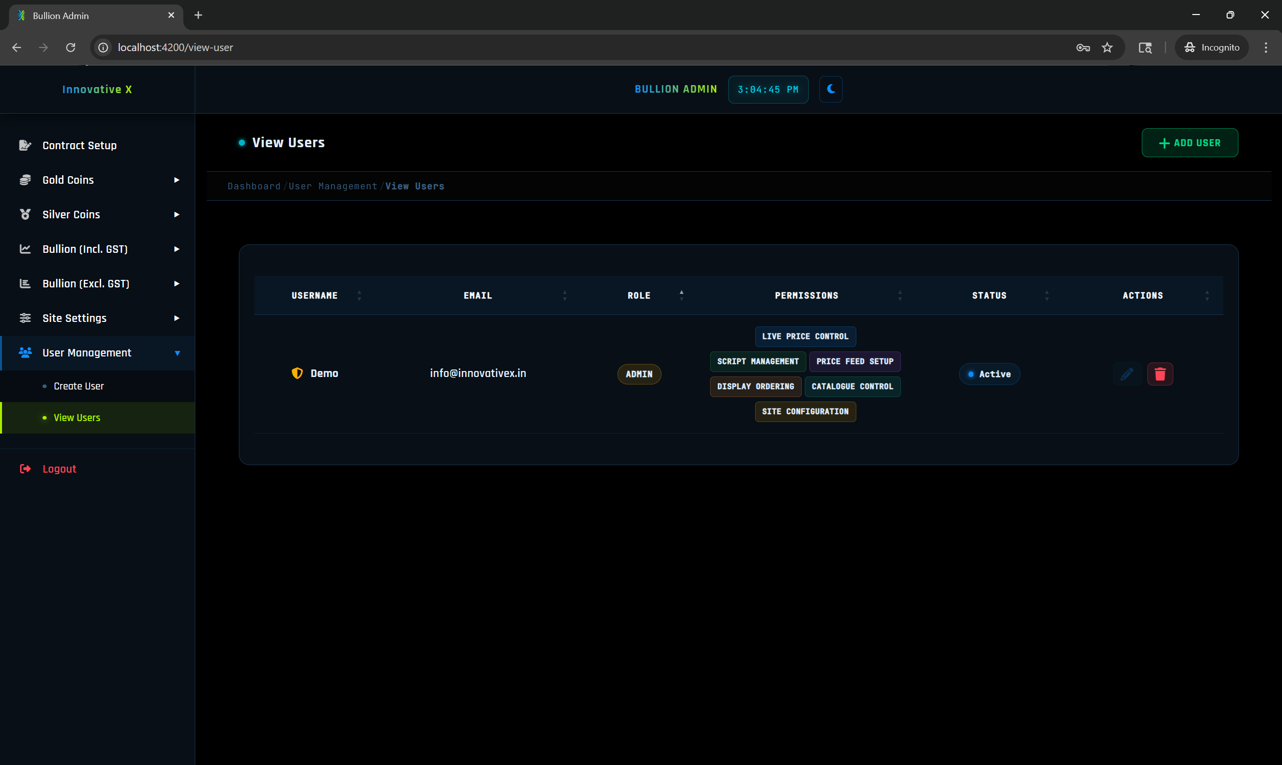 View Users Table